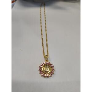 Gold Plated Necklace Pink Crystals Muslim God Allah Islam Pendant With Chain